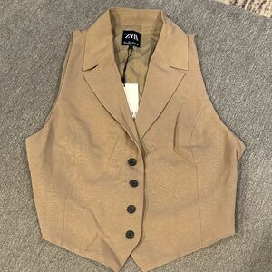Zara Camel Buttoned Vest